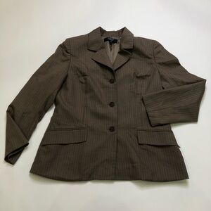 Kasper Women's Pinstripe Blazer Single Breasted 3 button closure Brown size 14